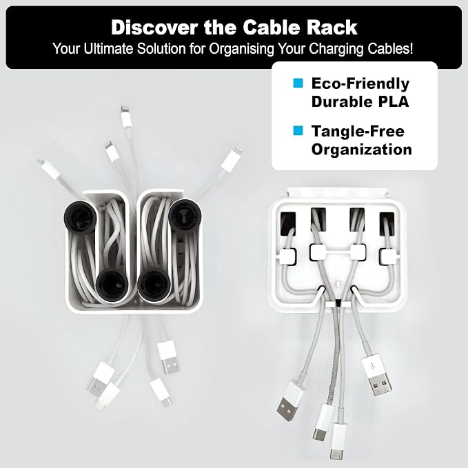 Cable Organizer with Multiple Compartments, Secure Cable Ends, Prevent Tangling, Tidy Workspace, Charging Solution, Desk Organizer Cord Management, White Plastic - Image 2