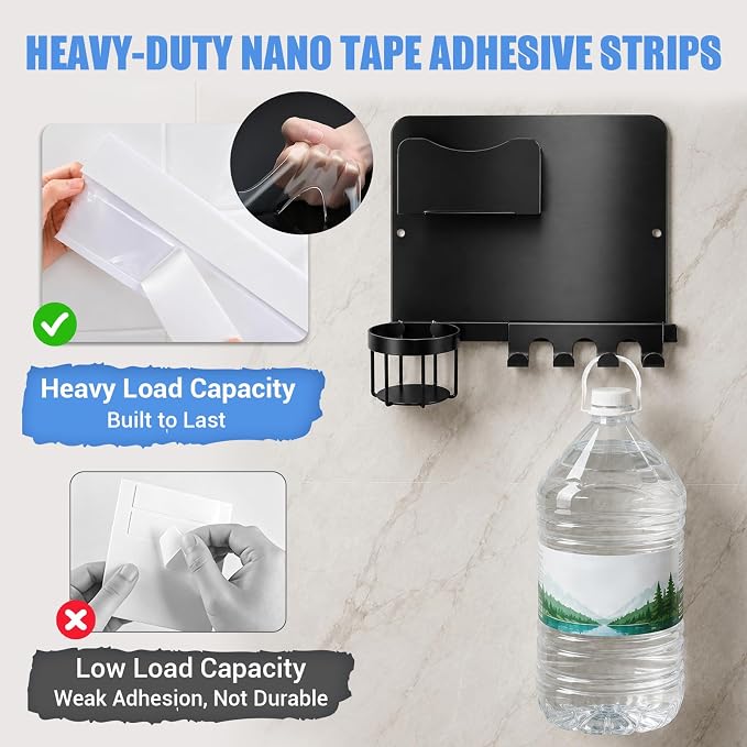 Metal Bedside Wall Shelf, No Drill Floating Bedside Shelf Wall Organizer | Bedside Wall Shelf with Detachable Cup Holder for Bedroom, Dorm, Nightstand Alternative, Bunk Bed Accessories & RV Storage - Image 4