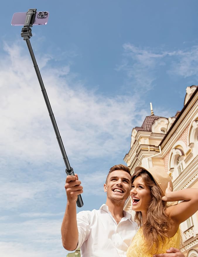 75" Phone Tripod, Selfie Stick with Remote and Phone Holder, Extendable Tripod for iPhone, Aluminum Cellphone TripodStand 360° Rotation Travel Tripods Compatible with iPhone Android, GoPro - Image 9