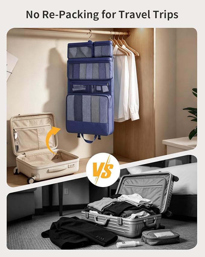 ECOHUB Hanging Travel Closet Portable Luggage Organizer Packing Bag,Blue - Image 3