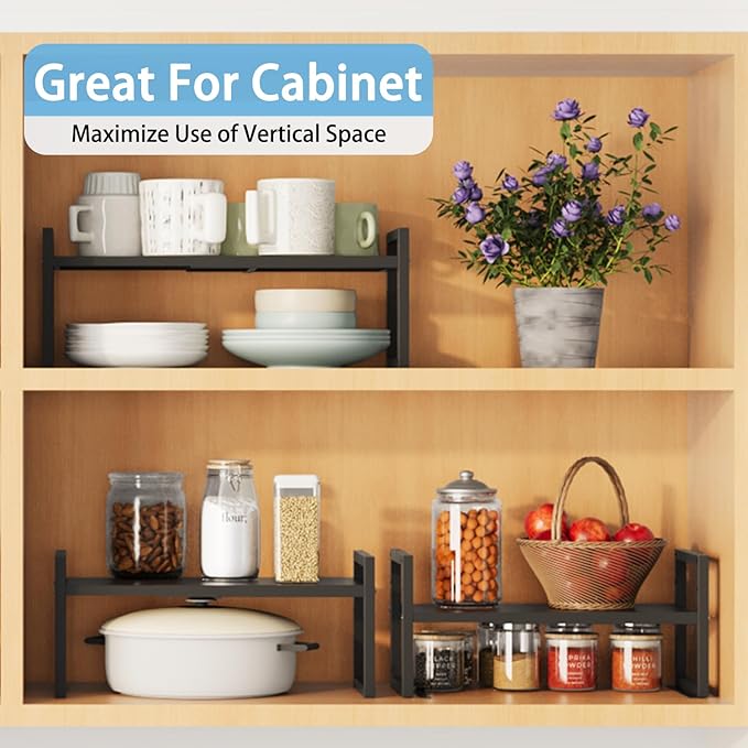 2 Pack Expandable Kitchen Cabinet Shelves Organizer,Heavy Duty Metal Shelving Units and Storage,Stackable Adjustable Kitchen Storage Organization Shelves Rack for Counter Cupboard Pantry,Length:20.5" - Image 7