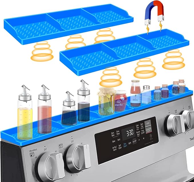 Hydream Stove Top for Shelf Silicone,30 Inch Magnetic Over the Stove Spice Rack of Shelf,Kitchen Organizer Magnet Above Stovetop Flat Back of Storage Suctioned-Blue by Hydream