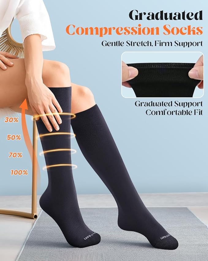 LEVSOX Cotton Compression Socks for Women Men 20-30 mmHg Knee High Cute Support Sock for Nurses Flying Pregnancy - Image 3