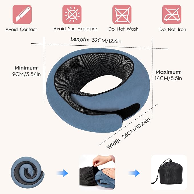 Memory Foam Neck Pillow,2026 World Cup Travel Pillow,Neck Pillow Airplane with Eye Mask & Ear Plugs,Memory Foam 360 Degree Support Stowable Pillows for Airplanes Offices and Cars (Blue) - Image 4