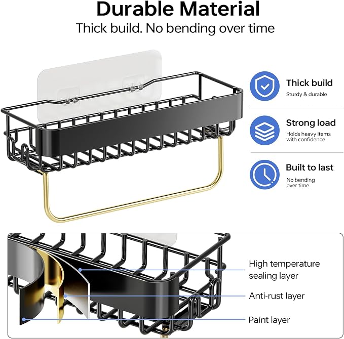 KINGRACK Shower Caddy Adhesive 4-Piece Rust-Resistant Shower Shelves, No-Drill Bathroom Shower Organizer with Large Capacity for Bathroom, Kitchen, and Laundry,Black - Image 4