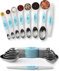 Spring Chef Stainless Steel 8 Magnetic Measuring Spoons, 2 Pack, Aqua Sky | Nesting Metal Teaspoon & Tablespoon Measuring Spoons with Leveler for Dry & Liquid Ingredients, Dual Sided, Dishwasher Safe by SpringChef