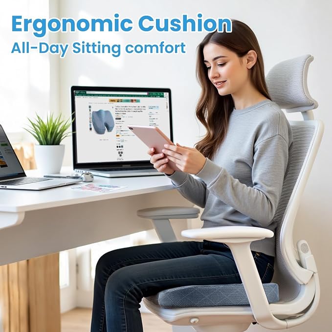Memory Foam Office Chair Seat Cushion - Light Blue, X-Large | for Car Seat, Airplane, Desk Chair - Sciatica & Hip & Coccyx Pain Relief Cushion for Long Sitting Office Workers, Car Drivers - Image 7