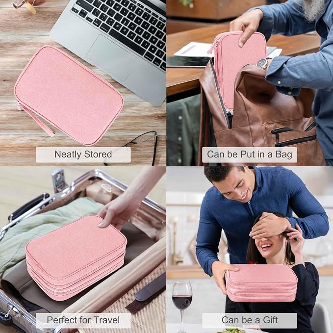 FYY Electronic Organizer, Travel Tech Pouch Bag, Large, Pink | Wrist Strap, Waterproof, Double Layers Portable Electronics Travel Carrying Case for Cord, Charger, Daily Business Trips Use - Image 7