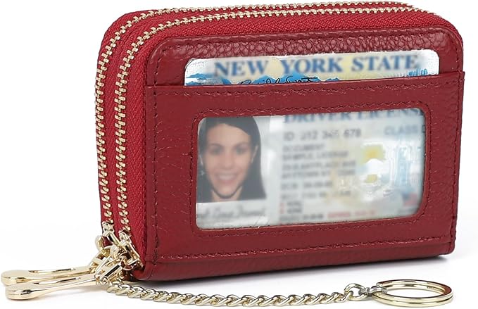 imeetu Rfid Credit Card Holder, Businese Card Case, Wallet for Women Men | Genuine Leather Card Wallet with id Window, Keychain & Double Zipper, Water-resistan Small Wallet with Gift Box, Daily Travel by imeetu