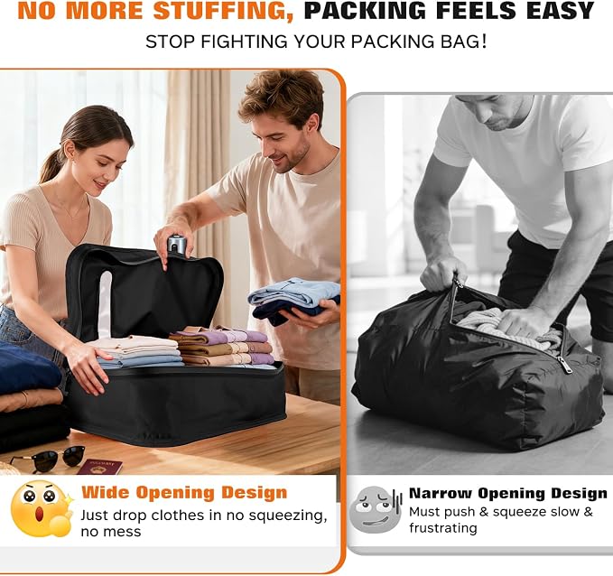 Vacuum Bags for Travel with Wired Pump, Travel Compression Bags for Clothes, 180° Open Zipper, Save 80% Space, IP68 Waterproof Travelpack Vacuum Kit for Luggage, Suitcase, Home Storage (2 Pack + Pump) - Image 4