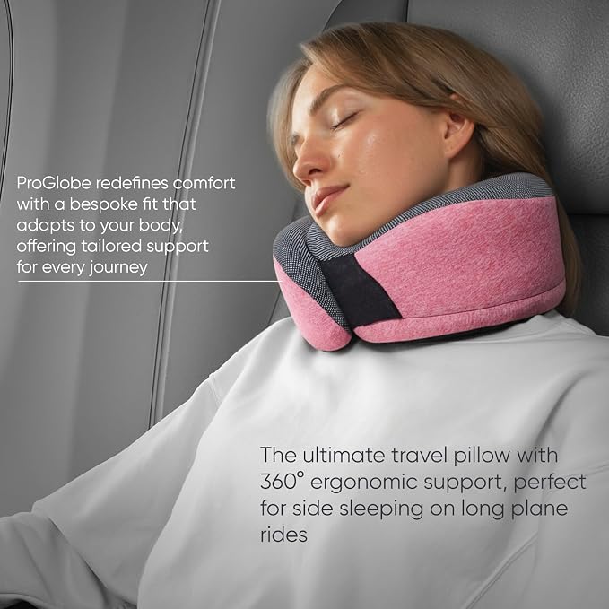 Travel Pillow, 100% Pure Memory Foam Airplane Neck Pillow, Pink | Long Flight Travel Kit with 3D Contoured Eye Masks, Earplugs and Luxury Bag, Updated Material Plane Sleeping Support - Image 6