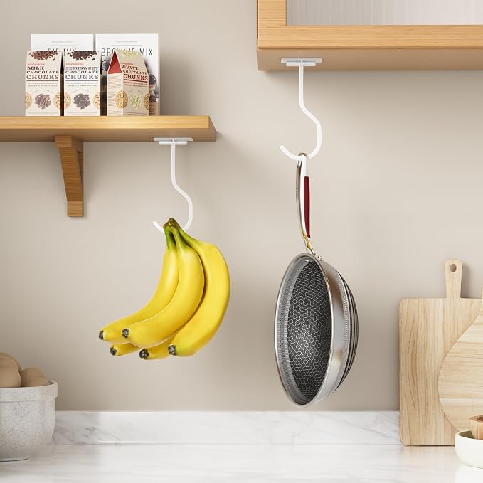 Adhesive Banana Hook Under Cabinet, Under Counter Banana Hanger, White | Foldable Banana Hanger, Metal Banana Holder, Hold 20 Bananas, Space-Saving Design, Folding with Magnets When Not in Use - Image 7