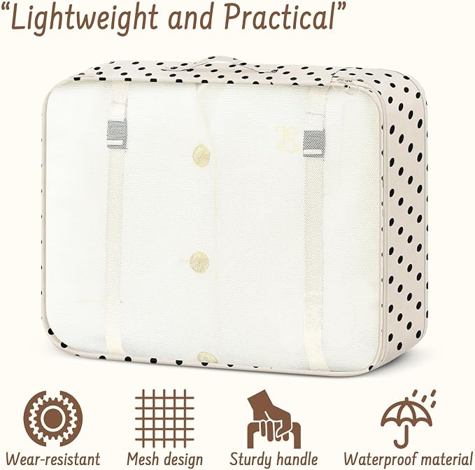 9 Set Packing Cubes for Travel Essentials - Lightweight Carry-On Luggage Organizer Bags with Shoe, Clothes & Laundry Bags for Airplane, Family & Business Travel, Polka dots - Image 5