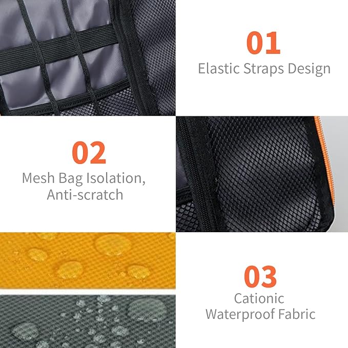 Lcsmaokin Electronics Travel Organizer,Portable Waterproof Electronic Travel Storage Bag for Small Charging Cord Storage,Charger,SD Card etc,for Travel,Business-Grey Orange - Image 3