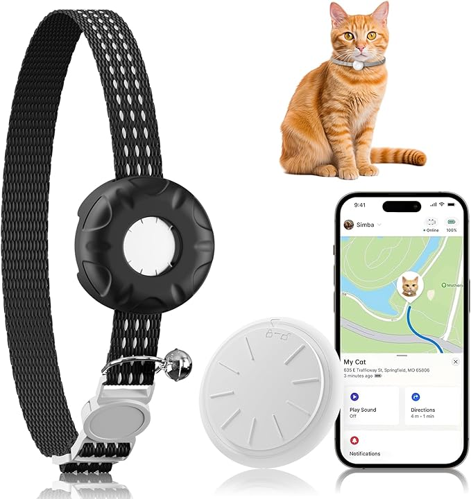 GPS Tracker for Cats (iOS Only),MINI Cat Tracker, Real-Time Location Pet Tracker,No Monthly Fee GPS Tracker, Compatible with Apple Find My,Territory & Location History,Up to 5-Day Battery Life (Black) by ZFSJTAG