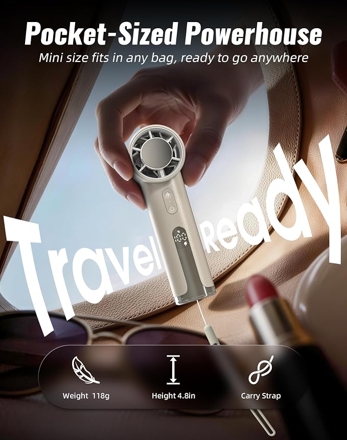 Portable Handheld Fan, Turbo Power 18800 RPM Fast Charge Digital Display 100 Speeds Adjustable, Mini Pocket Design Birthday Gifts for Women Men Travel Cruise Camping Outdoor, Brown - Image 2