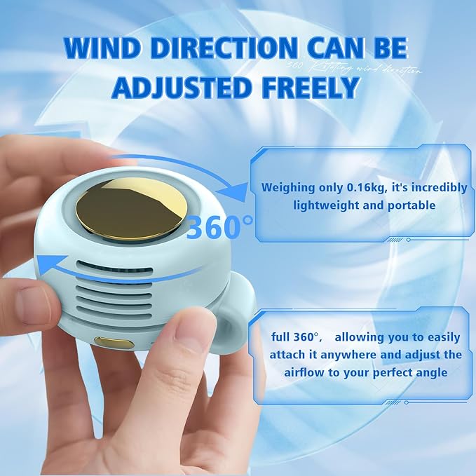 Portable Fan,Clip On Waist Bladeless, Ultra-Quiet Personal Mini Neck Fan | 3 Speeds with 360°Adjustable Clip Mini Fan Personal USB Rechargeable Small Fan for Summer - Image 4