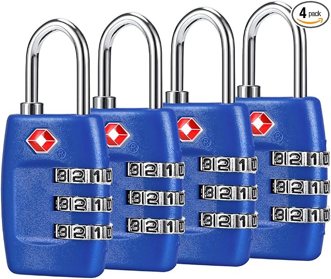 TSA Luggage Locks (4Pack) - 3 Digit Combination Padlocks - Approved Travel Lock for Suitcases & Baggage (Dark Blue) by Cluckyu