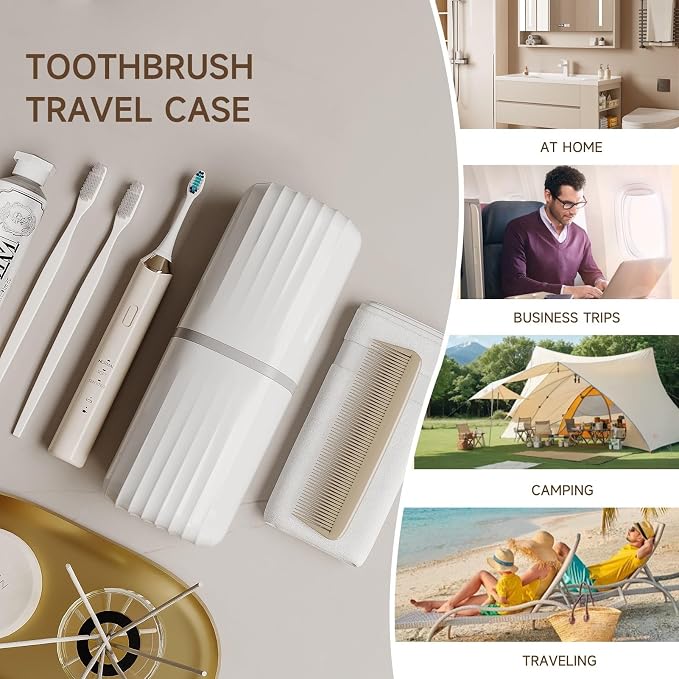 Topavatop Toothbrush Travel Case, 2 in 1 Toothbrush Holder and Rinse Cup, Large Capacity Toothbrush Cup with Cover, Portable Travel Toothbrush Holder for Traveling, Camping, Trip - 1Pcs - White - Image 7