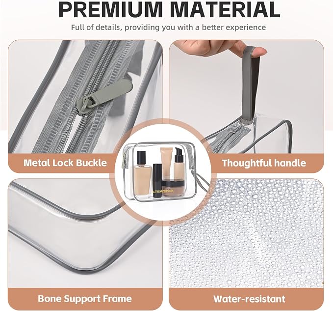 Icramsy Clear Makeup Bag,2 Pack TSA Approved Toiletry Bag for Women & Men | Portable Handheld Design, Waterproof, Airport Airline Compliant, Clear Toiletry Cosmetic Bag - Image 3