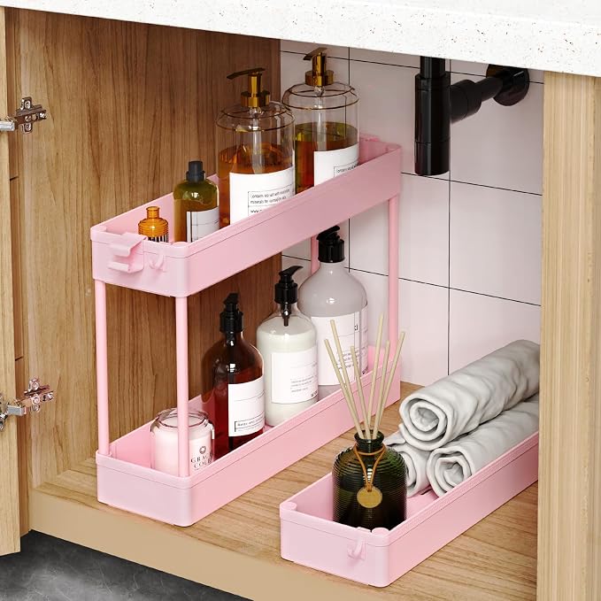 SPACEKEEPER Slim Rolling Storage Cart, 3 Tier Bathroom Cart Organizer, Pink | Narrow Rolling Cart with Wheels for Kitchen Office Bathroom Laundry Room,Mobile Utility Cart for Craft Art Makeup Nail Polish - Image 3