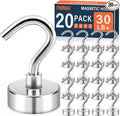 FINDMAG Strong Magnetic Hooks, 30LB+ Magnets with Hooks, 20 Pack, Silver | Heavy Duty Neodymium Magnetic Hooks for Cruise Cabins, Refrigerator, Home, Kitchen, Metal Hooks for Cruise Ship Walls by FINDMAG