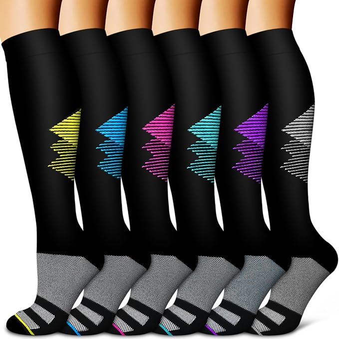 Copper Compression Socks for Women & Men (6 pairs) - Best Support for Nurses, Running, Hiking, Recovery by BLUEENJOY