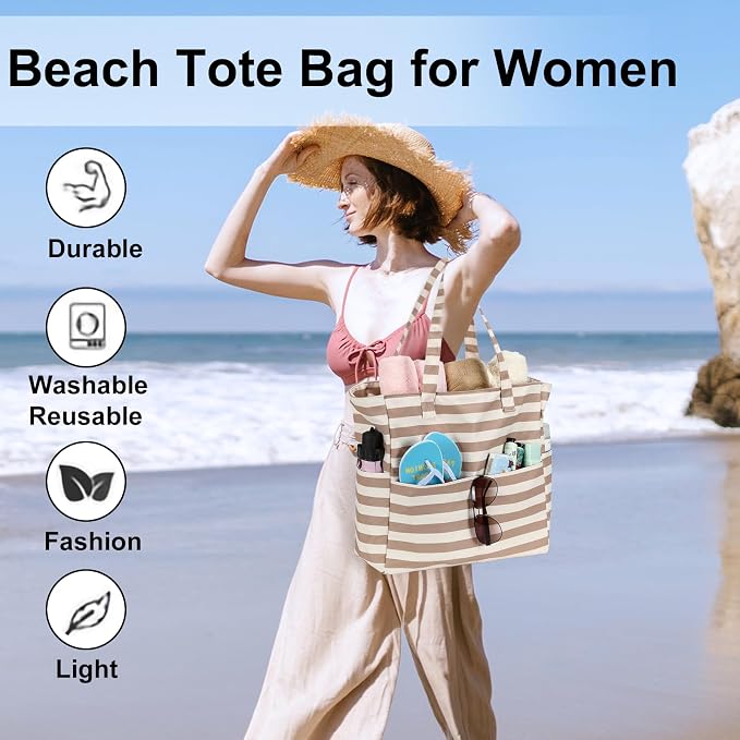 LEDAOU Large Beach Bag for Women, Waterproof Sandproof Tote Bag with Zipper | 36L Pool and Swim bag with Zipper, Wet/Dry pocket and 7 Pockets for Beach Days, Cruises, Vacations and Family travel - Image 5