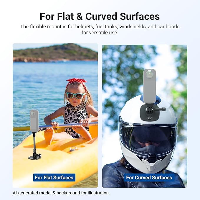 NEEWER Flexible Helmet Mount with Extension Pole Compatible with Insta 360 GoPro DJI, Adhesive Action Camera Holder Base Adapter for POV Video Recording Live Streaming, for 1/4" Accessories, AC060 - Image 4