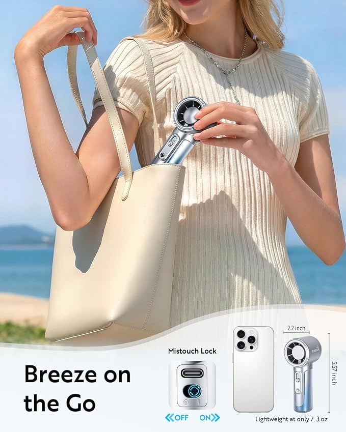 Handheld Portable Fan, 5000mAh Rechargeable Powerful Mini | Up to 18 Hours Runtime, Smart LED Display, 0-100 Adjustable Speed, Pocket Turbo Personal Fan for Makeup, Travel, Outdoor - Image 4