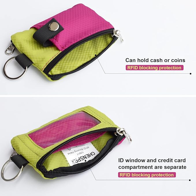 CHENSPRX Minimalist RFID Blocking Small Wallet with ID Window,WaterResistant Zip Id Case Wallet with Lanyard Keychain for Cards,Cash,Travel,Women,Men - Image 4