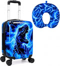 UFNDC Lightweight Hardshell Spinner Luggage Set for Kids 2PCS with Wheels - Airplane Approved Carry-On Suitcase for Boys Ages 3-10, Lightning Dinosaur Rolling Suitcases for Elementary Toddler Travel by UFNDC