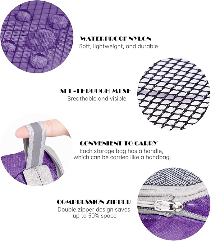 NiHome 7PCS Compression Packing Cube Set Expandable Mesh Travel Bag Luggage Organizers with Electronic Cable Cord Charger Organizer Drawstring Bag for Trip Home Storage Travel Gear Accessories - Image 5