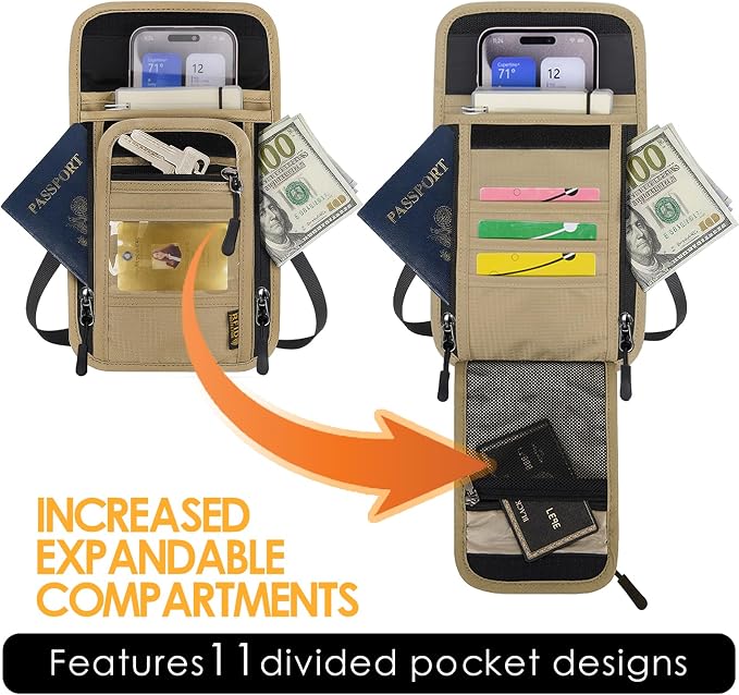 Travel Neck Wallet RFID Blocking – Hidden Passport Holder & Anti-Theft Money Pouch for Men & Women, Lightweight Concealed Undergarment Organizer with Adjustable Strap, Secure Document Holder - Image 2