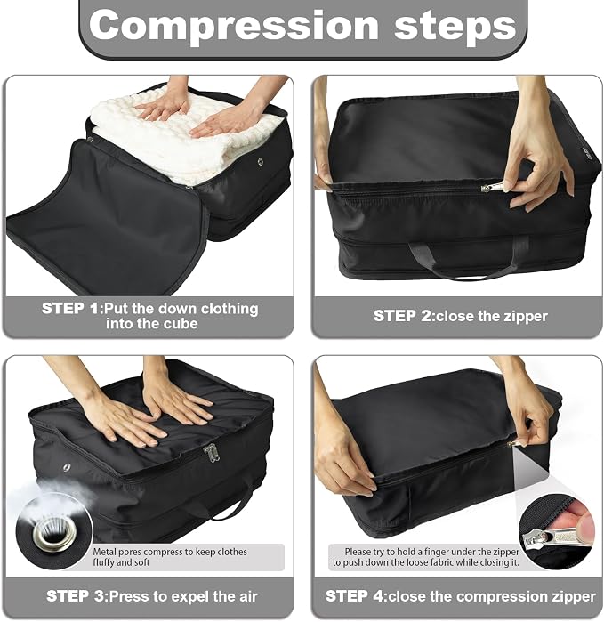 Compression Packing Cubes Travel Packing Suitcase Organizer Bags, Black | Heavy Duty Expandable Travel Cubes for Packing Luggage Organizer Bags Compression Bags for Travel Essentials - Image 4