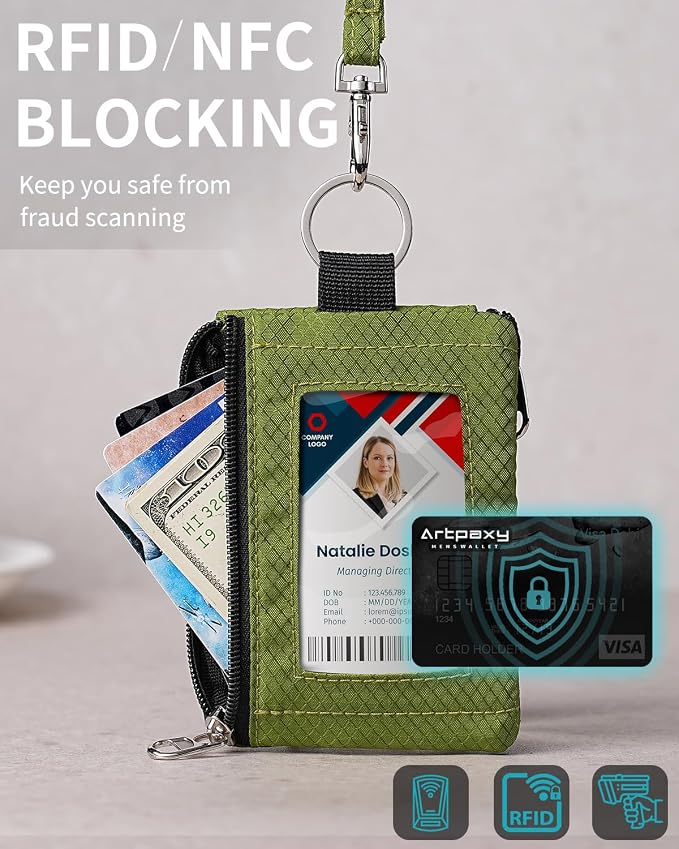 Artpaxy Minimalist Wallet For Mens Womens, Keychain RFID Blocking Zipper Small Wallet with ID Window 2 Lanyards,Water Resistant Travel Cash Card Coin Case Boys Girls - Image 6