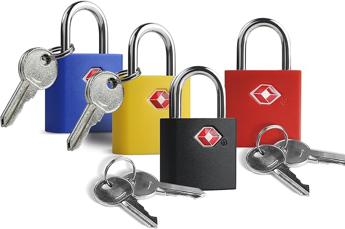 TSA Locks for Luggage with Key, Travel Luggage Locks TSA Approved 4 Pack, Small Padlock with Key, Same Keyed Mini Padlock for Suitcase, Backpack, Bag, Purse, Tent, Zipper by SpecializeinCombinationLock