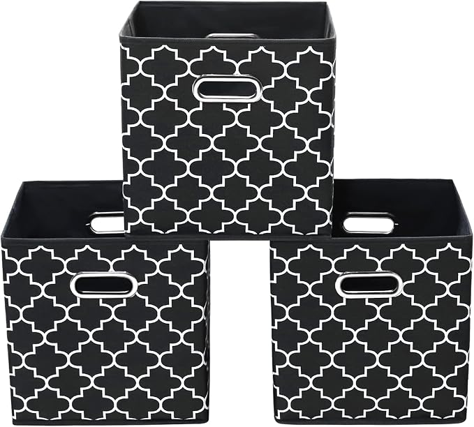 11 Inch Cube Storage Bins , Fabric Cube Organizer Bins with Handle, Foldable Cube Bins for Cloth or Accessary Storage, 11x11x11 Set of 3 (Black Light) by Yunkeeper