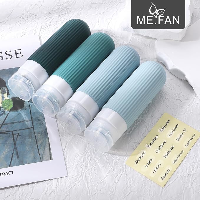 ME.FAN Travel Bottles for Toiletries, TSA Approved 3oz Silicone Journey Size Containers, Portable Split Bottle for Conditioner, Shampoo, Lotion- 4 Pack Blue - Image 7