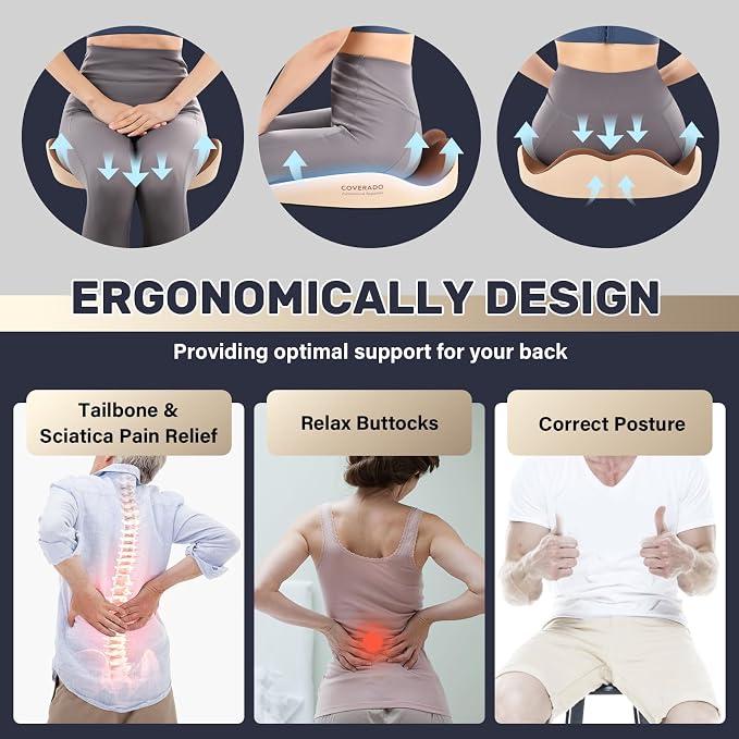 Coverado Car Seat Cushion and Lumbar Support Pillow, Memory Foam Ergonomic Back Support Driving Seat Cushion for Sciatica, Tailbone, Back Pain, Non-Slip Washable Cushion for Car, Driver, Office - Image 6