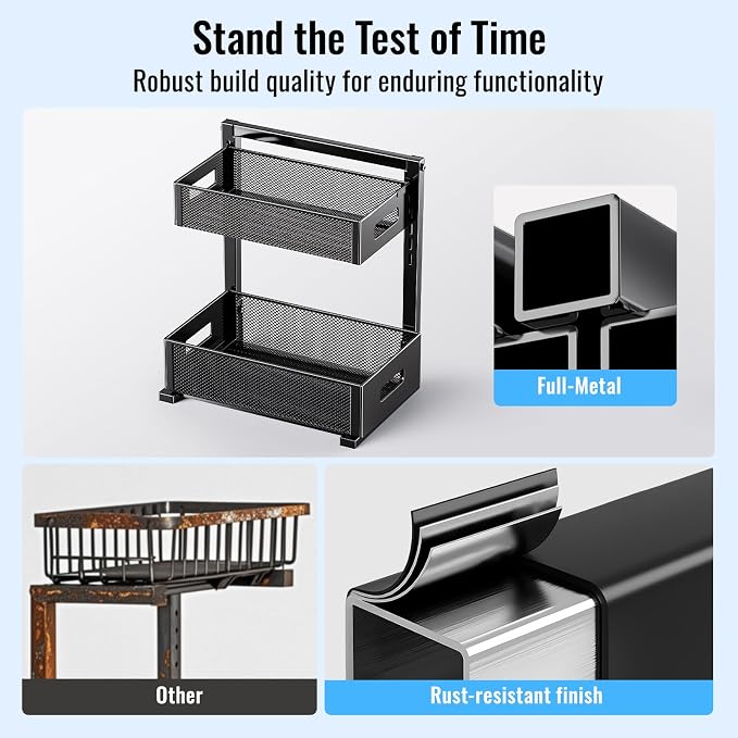TISTAYA Under Sink Organizer, Silk-Smooth Metal Sliding Drawer Organizers and Storage Rack, Pull Out Cabinet Shelf for Kitchen, Bathroom, Pantry, Cabinet, Closet - Image 7