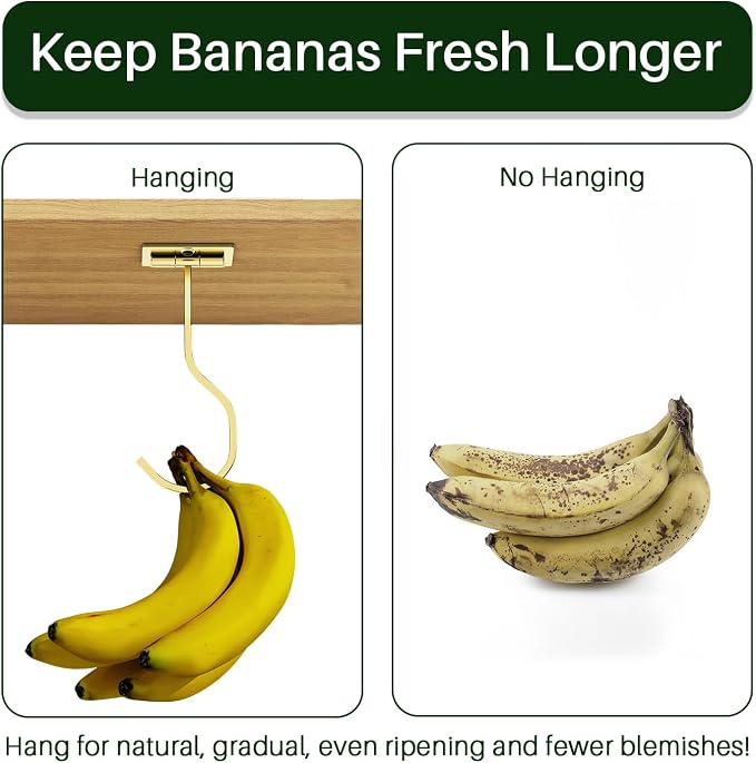Adhesive Banana Hook Under Cabinet, Under Counter Banana Hanger, Gold | Foldable Banana Hanger, Metal Banana Holder, Hold 20 Bananas, Space-Saving Design, Folding with Magnets When Not in Use - Image 7