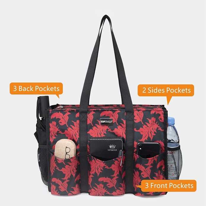 TOPDesign Utility Water Resistant Tote Bag with 13 Pockets, Top Zipper Closure & Thick Bottom Support, for Working Women - Image 3