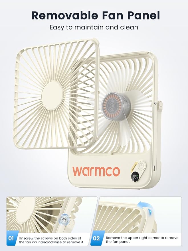 Warmco D3 Portable Travel Fan 10000mAh, Ultra-Slim, 24H Runtime | Quiet 7-Inch Rechargeable Desk Fan, Digital Display For Sleeping, Office, Bedroom & Cruise - Image 7