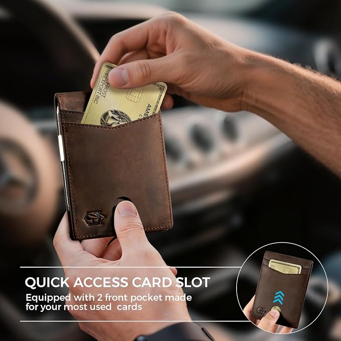 Zitahli Genuine Leather Wallet for Men 12 Card Slim Mens Wallets Bifold RFID Blocking with Money Clip & ID Window Thin Minimalist Card Holder Wallet with Gift Box - Image 7