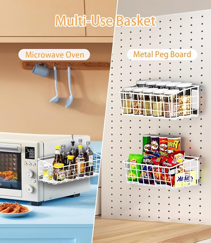 2Pack Magnetic Shelf for Refrigerator with Removable Hooks(White) | Strong Magnetic Spice Rack for Kitchen Storage, Fruit Potato Onion Storage Shelves, Large Magnetic Basket Organizer - Image 2