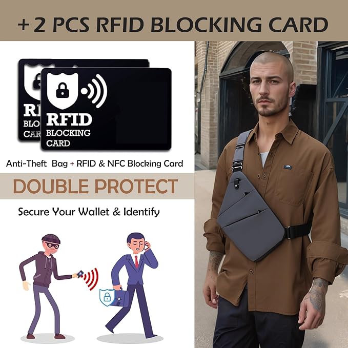 Anti Theft Crossbody Bags for Women Men, Multi-Pocket Shoulder Bag, Slim Sling Purse with 2 RFID Blocking Card (Right Shoulder-Purple) - Image 2