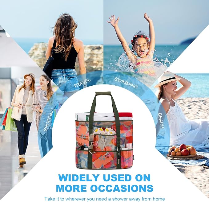 KABAQOO Mesh Beach Bag, Extra Large Beach Bags with 9 Pockets & Zipper Waterproof Lightweight Beach Tote for Beach/Pool Trip - Image 7