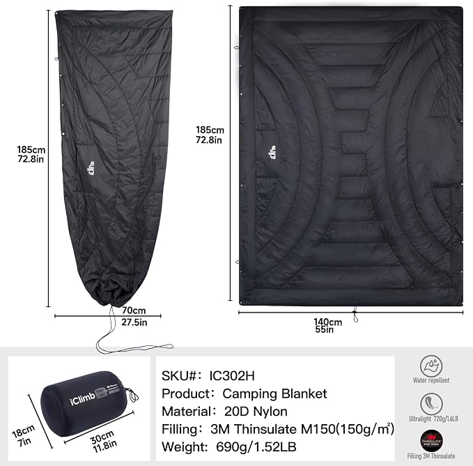 3M Thinsulate Insulation Warm Camping Blanket Ultralight Compact - Image 7
