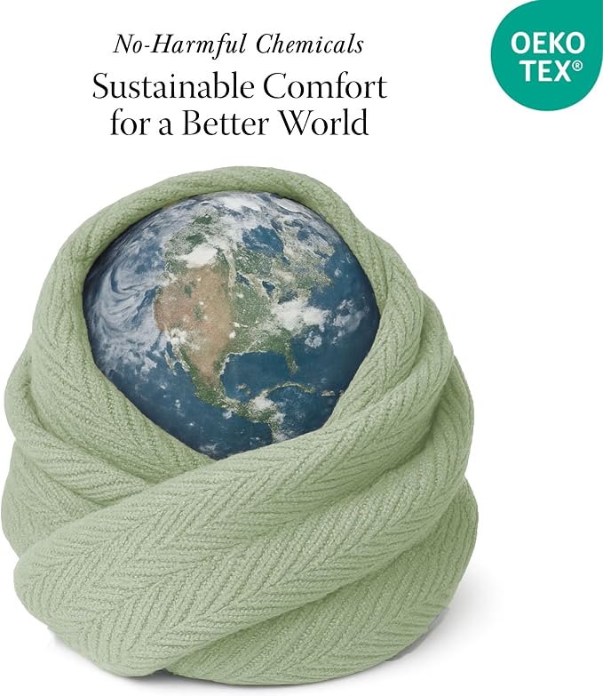Threadmill Cotton Twin Blanket, Herringbone, Sage Green, 68x92 in | 100% Cotton, Herringbone Pattern, 350 GSM, 68x92 in, Breathable, All-Season, OEKO-TEX Certified, Machine Washable - Image 6